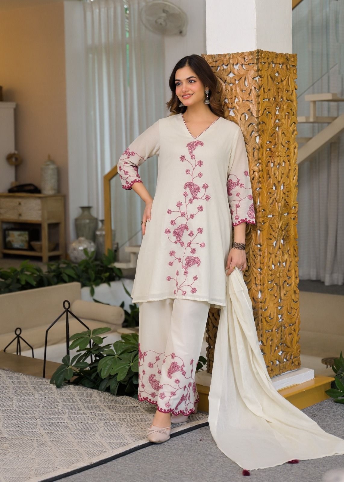 Pure Cotton Malmal Suit - View 5